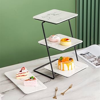 Amazon | 白いデザートスタンド、丸いケーキスタンド 2段の